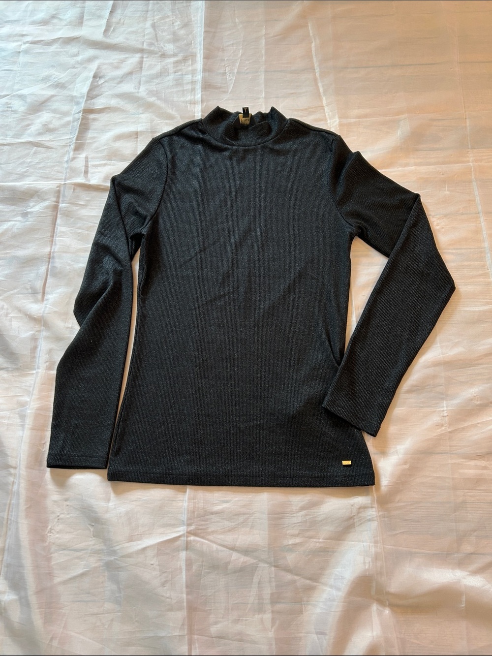 Ted Baker London Metallic Black Ribbed Mock Neck Top